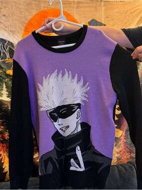 Crewneck Graphic Knit Sweater in Purple and Black - Anime-Inspired Design